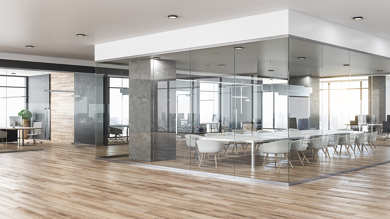 Empty office interior with glass conference room